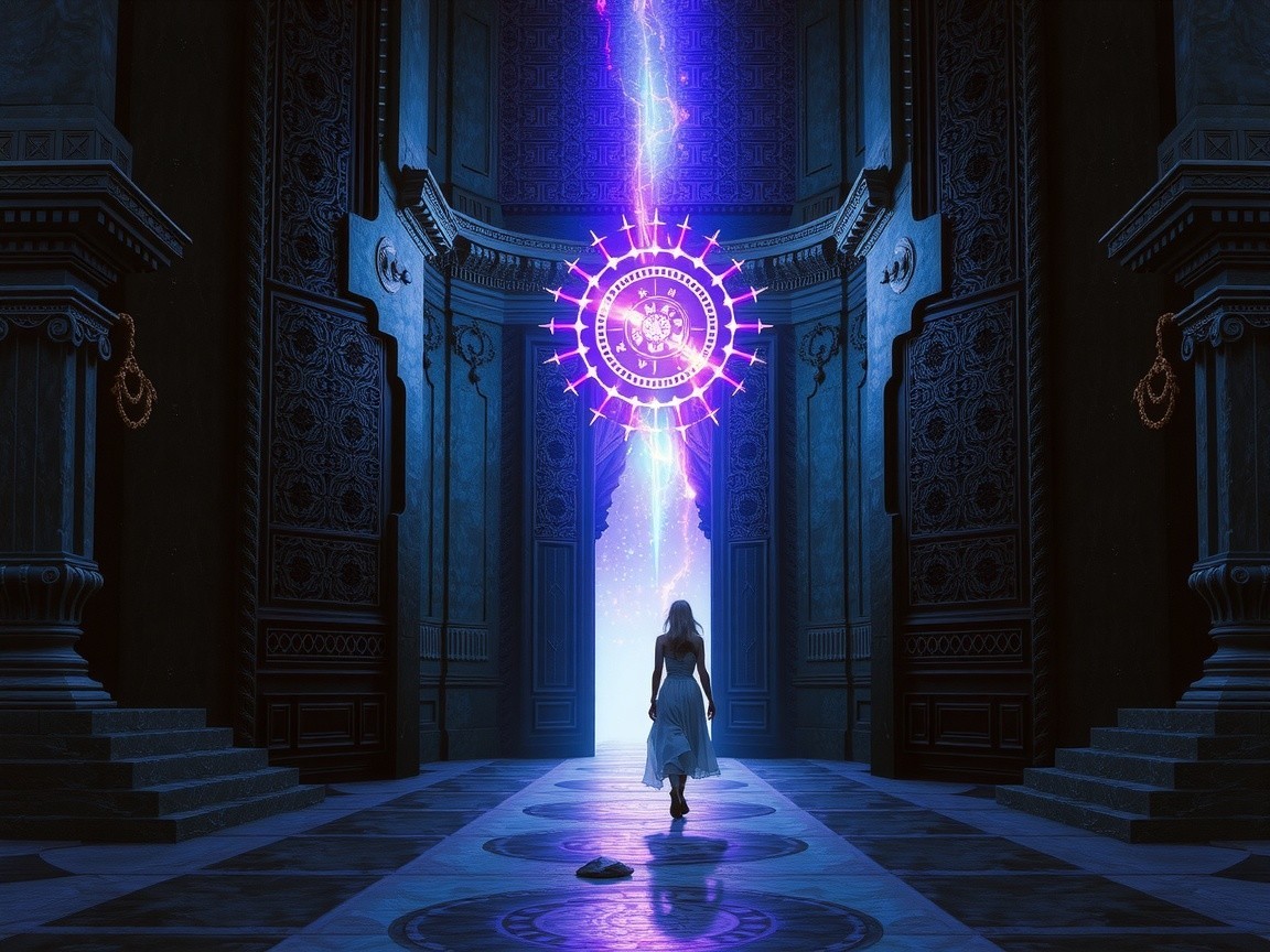 Mystic Temple with Figure and Radiant Portal