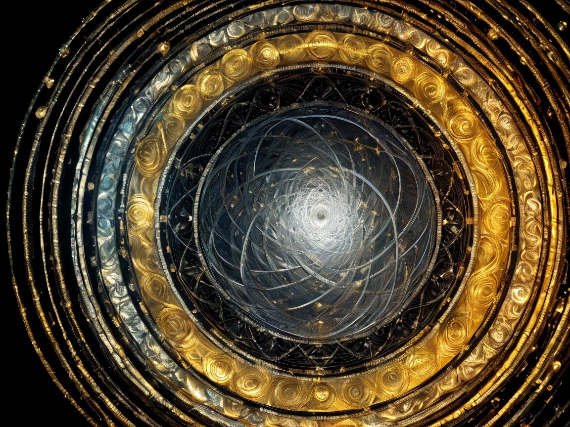 Abstract Design with Concentric Circles in Gold and Blue