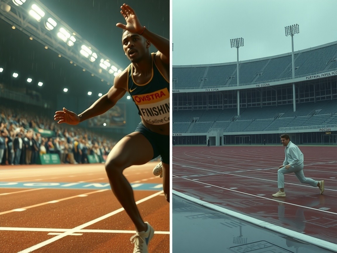 Contrasting Scenes of Running in Stadiums