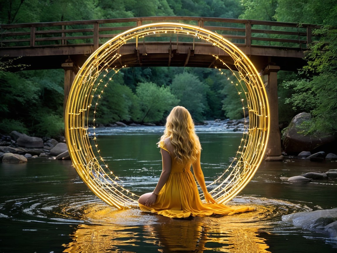 Woman in Yellow Dress by Tranquil River Scene