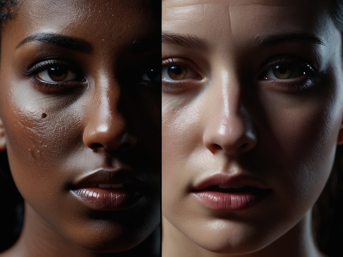 Split Portrait Showcasing Diverse Beauty and Skin Tones