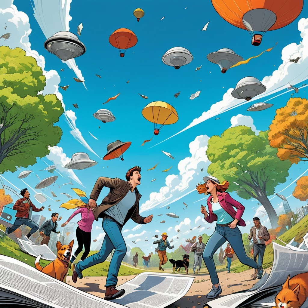 Vibrant Park Scene with Balloons and Active People