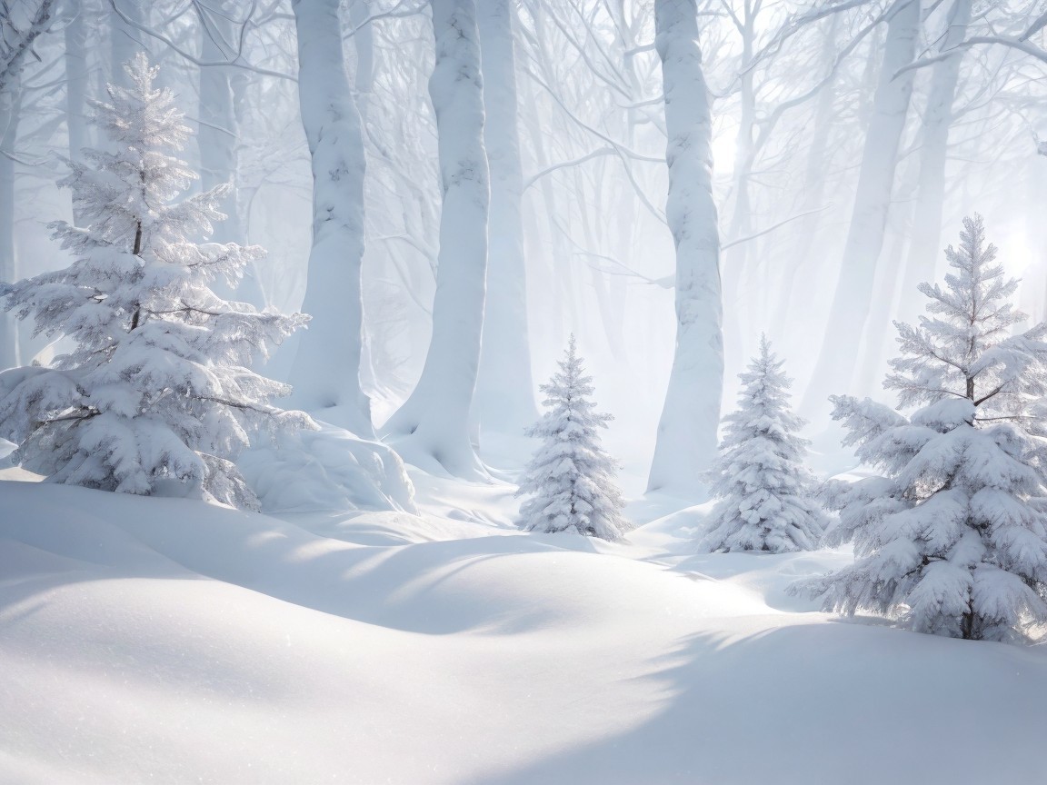 Serene Winter Scene in a Snow-Covered Forest