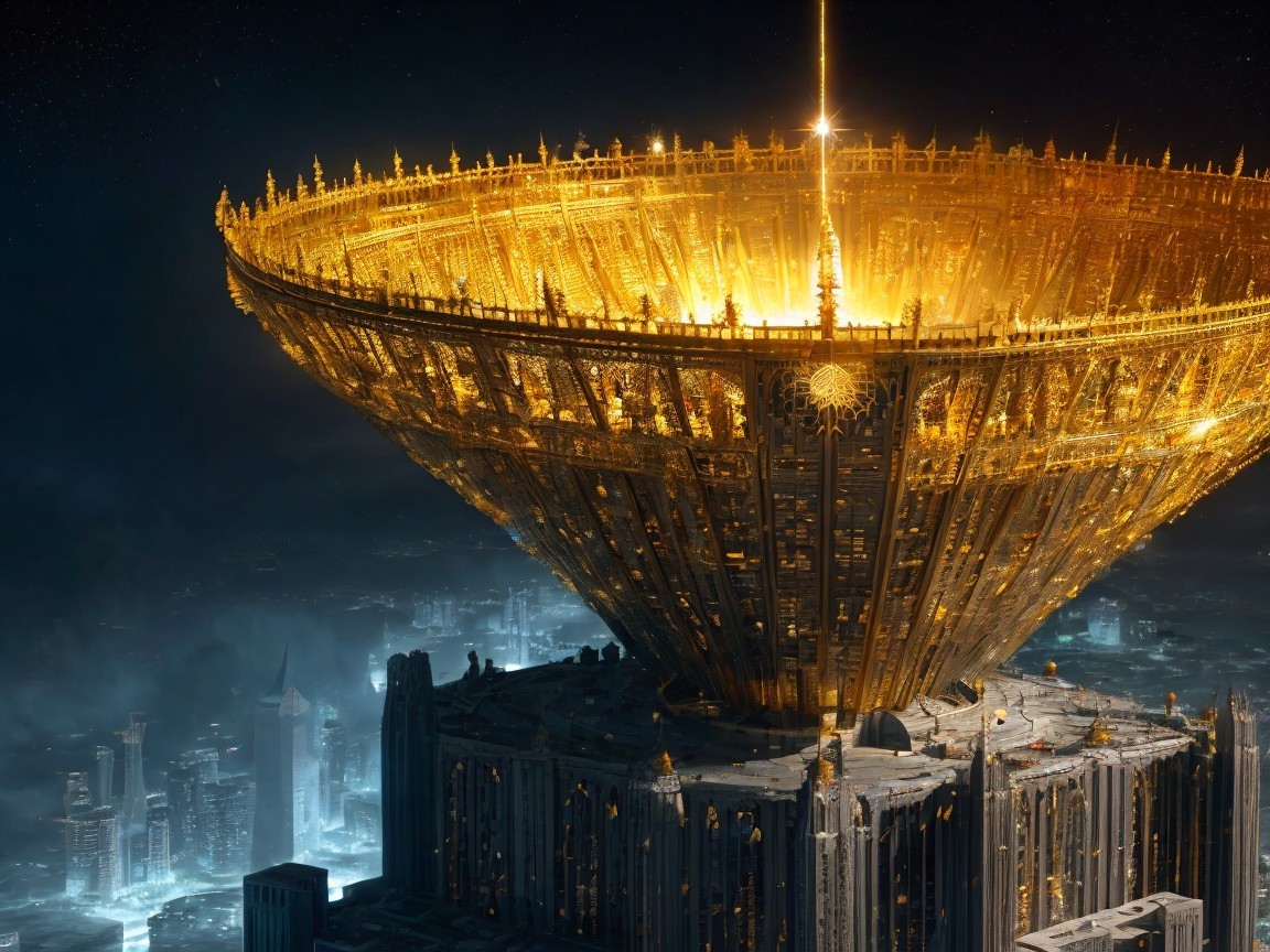 Colossal Golden Structure Against Starry Sky