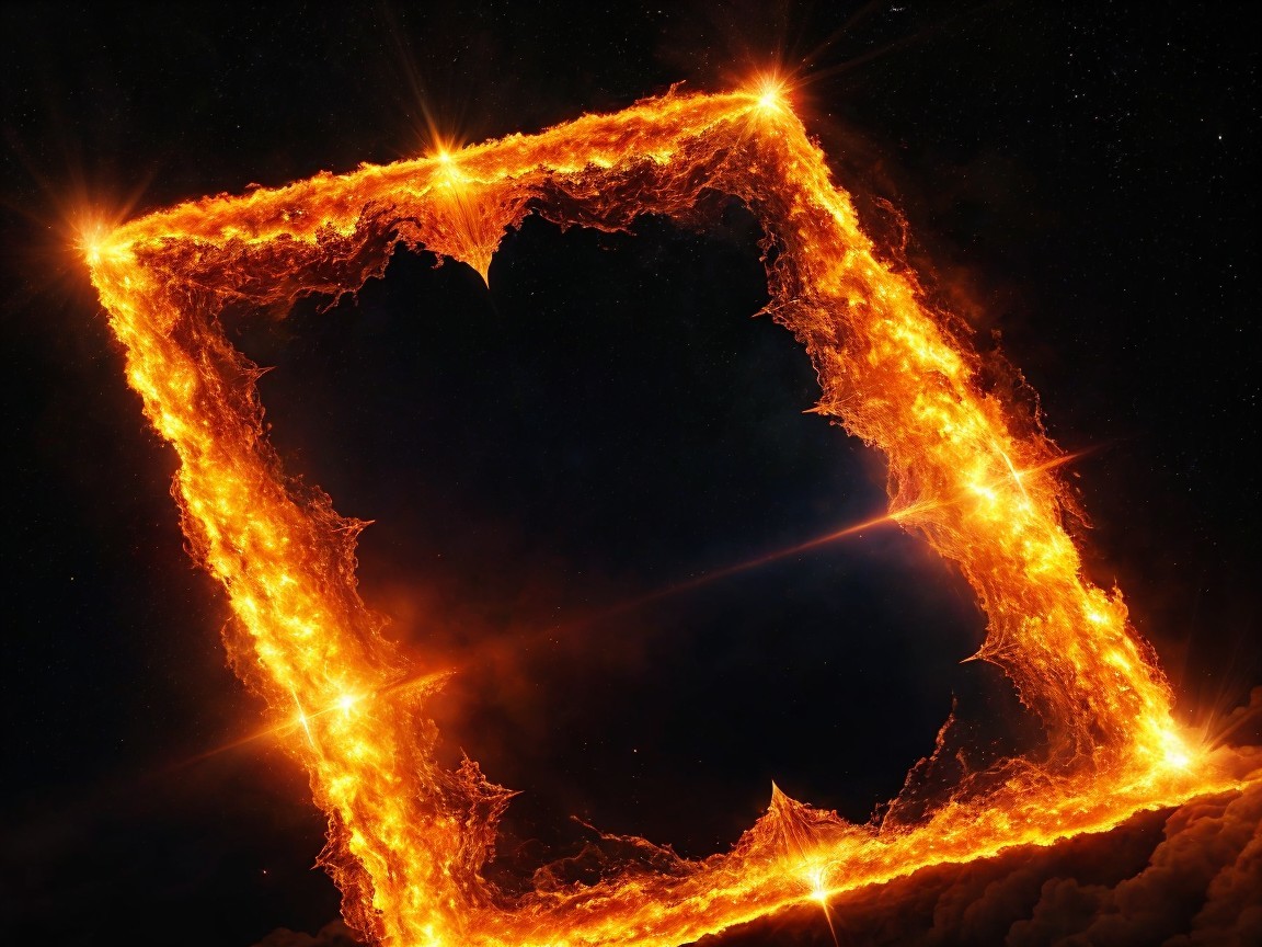Ethereal Fiery Frame Against Dark Starry Background