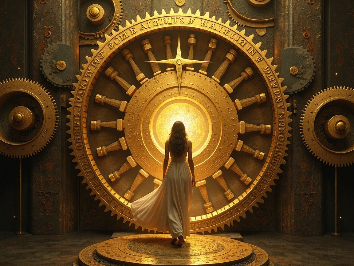 Woman in White Dress by Golden Steampunk Gears