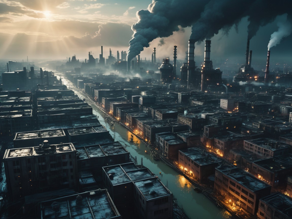Urban Landscape with Smog and Industrial Features