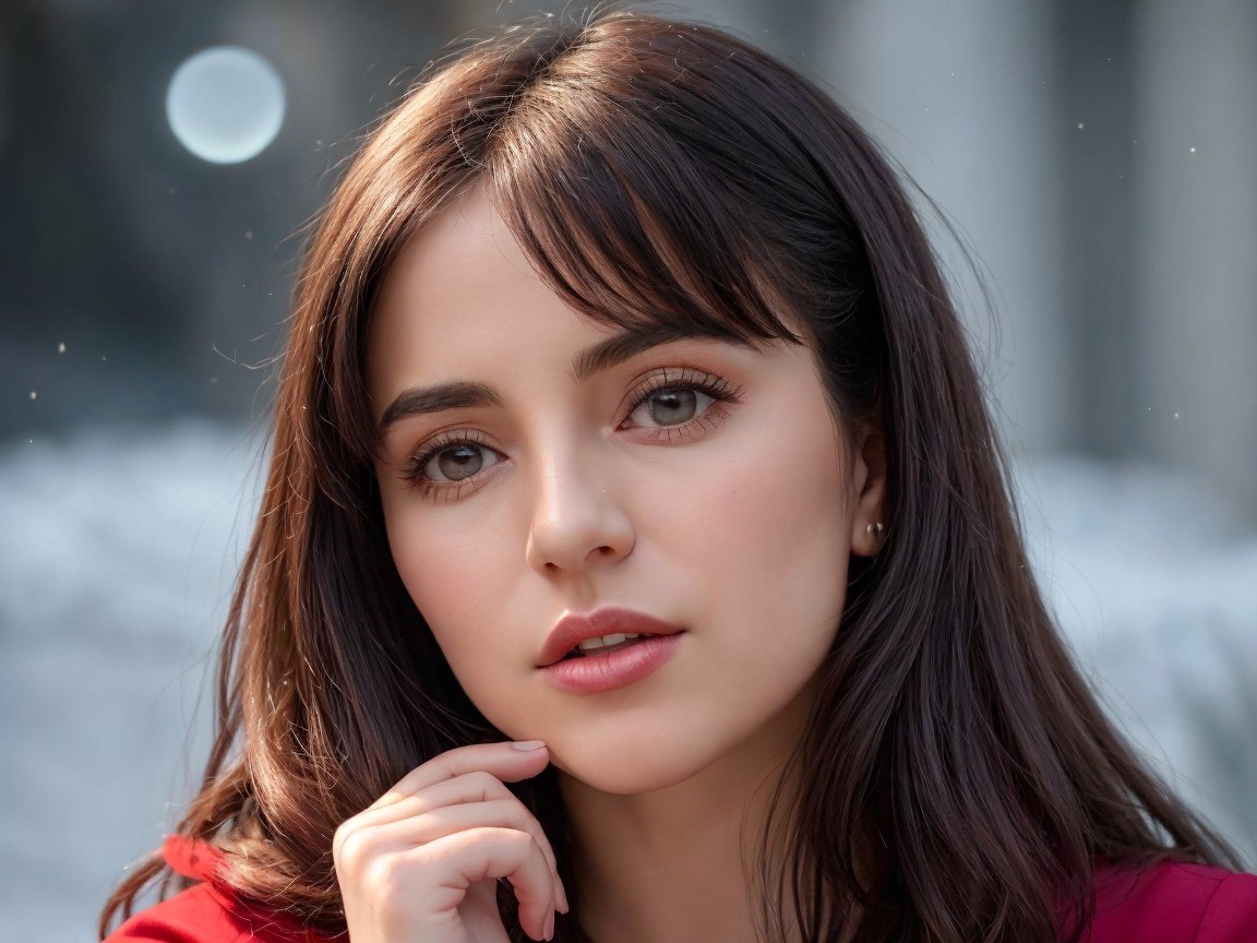 Close-Up Portrait of a Young Woman with Dark Hair