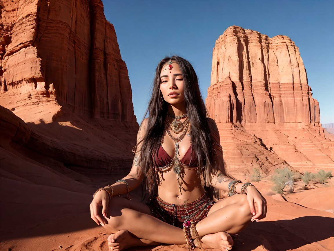 Desert Landscape with Woman in Colorful Attire