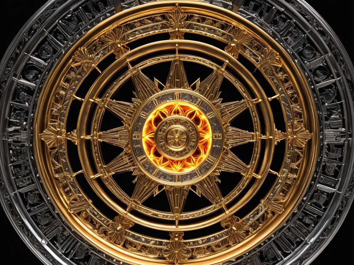 Ornate compass design with golden star and silver engravings