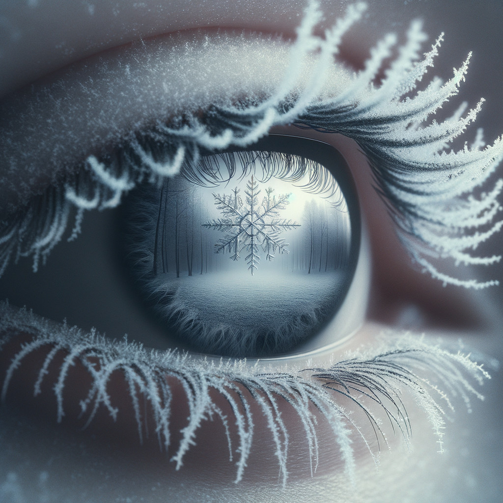 Macro Shot of Human Eye with Winter Landscape Reflection