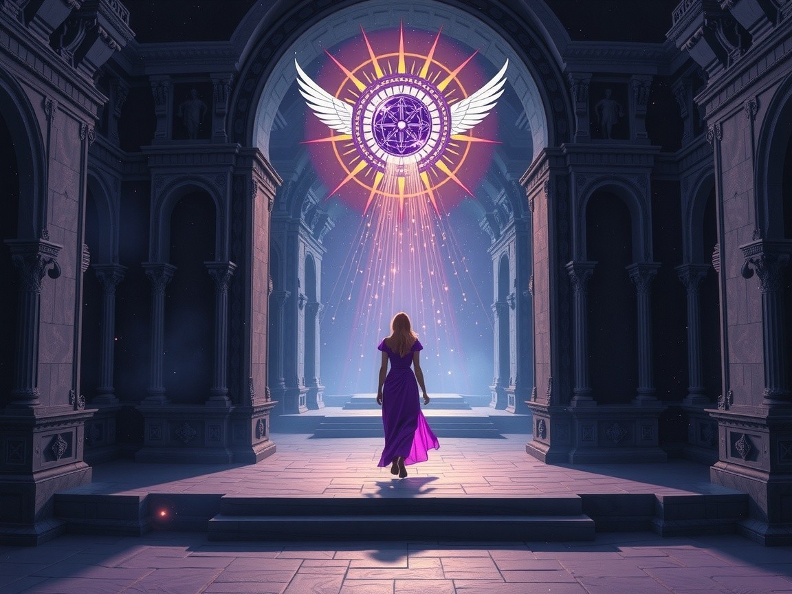 Mystical Scene in Grand Architectural Space with Emblem