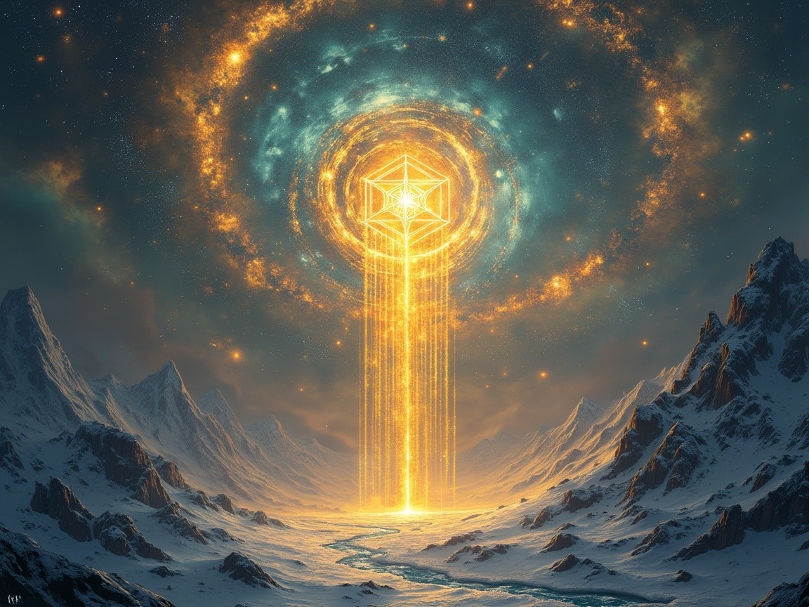 Mystical Landscape with Mountains and Starry Sky
