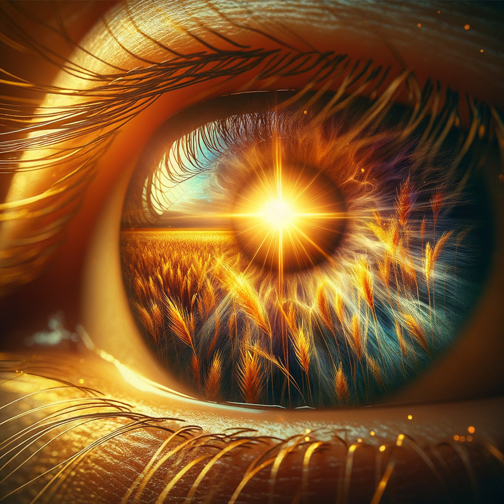 Close-Up of a Golden Eye with Landscape Iris Design