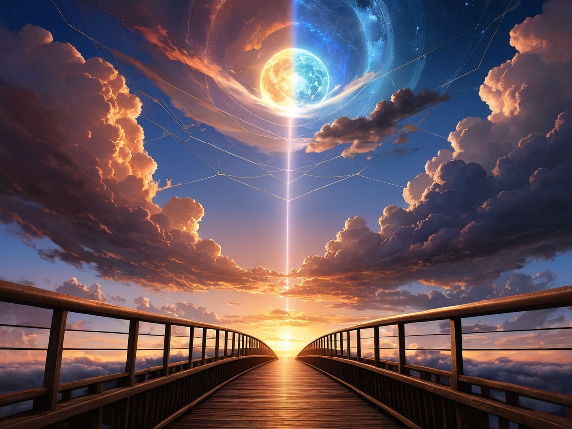 Wooden Bridge at Sunset with Colorful Sky and Clouds
