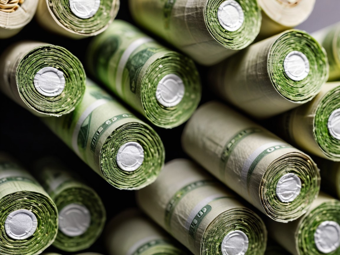 Tightly Rolled Bundles of Green Currency Notes