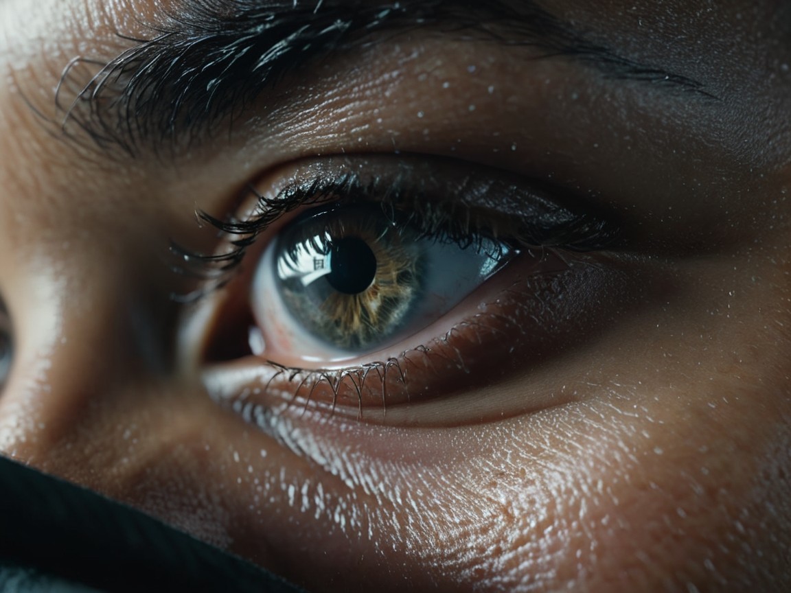 Close-Up of an Intricate Eye with Blue and Amber Iris