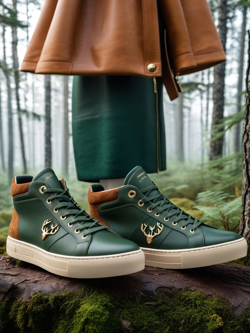 Green High-Top Sneakers with Brown Accents in Forest