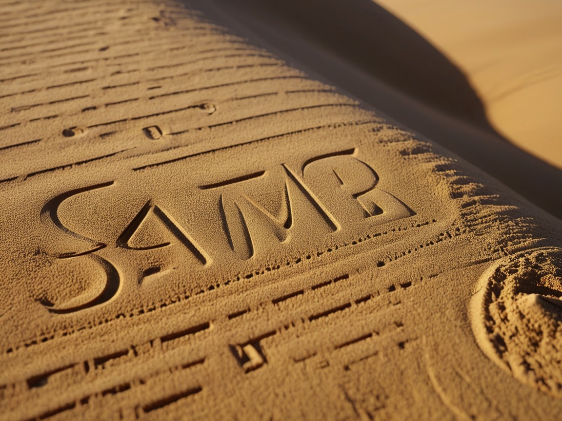 Desert Landscape with Sand Etching "SAMB" Letters