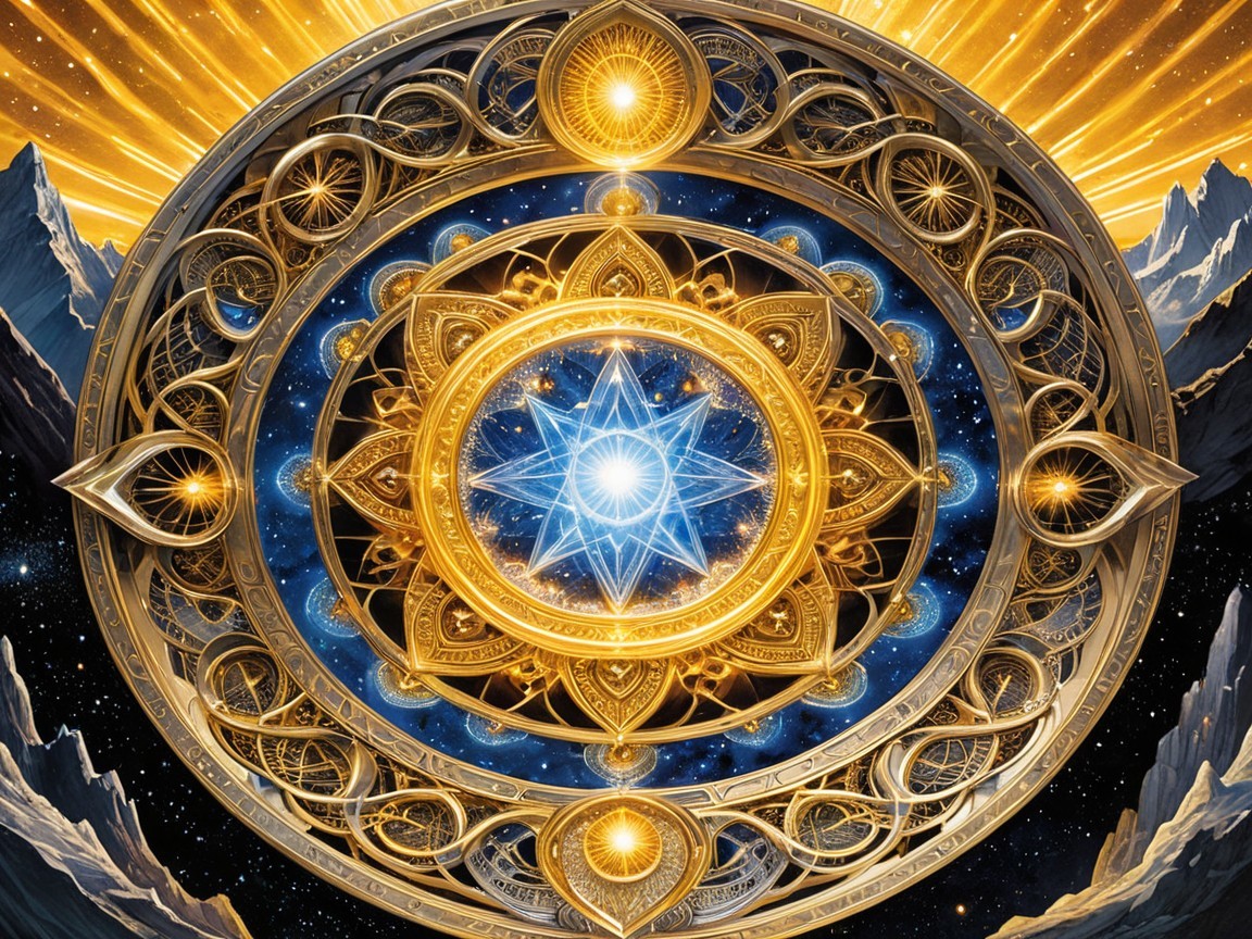 Golden Mandala Surrounded by Cosmic Backdrop