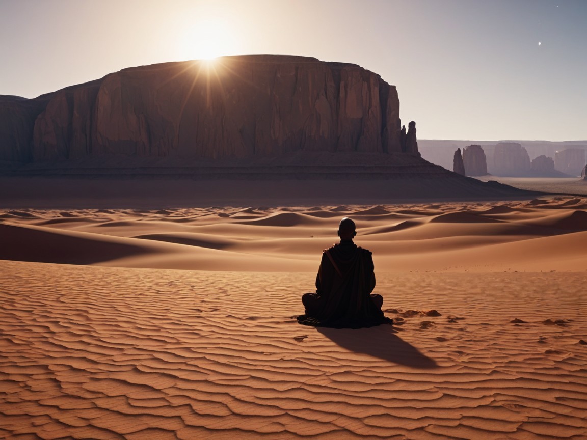 Meditation on Golden Sand Dunes at Sunrise