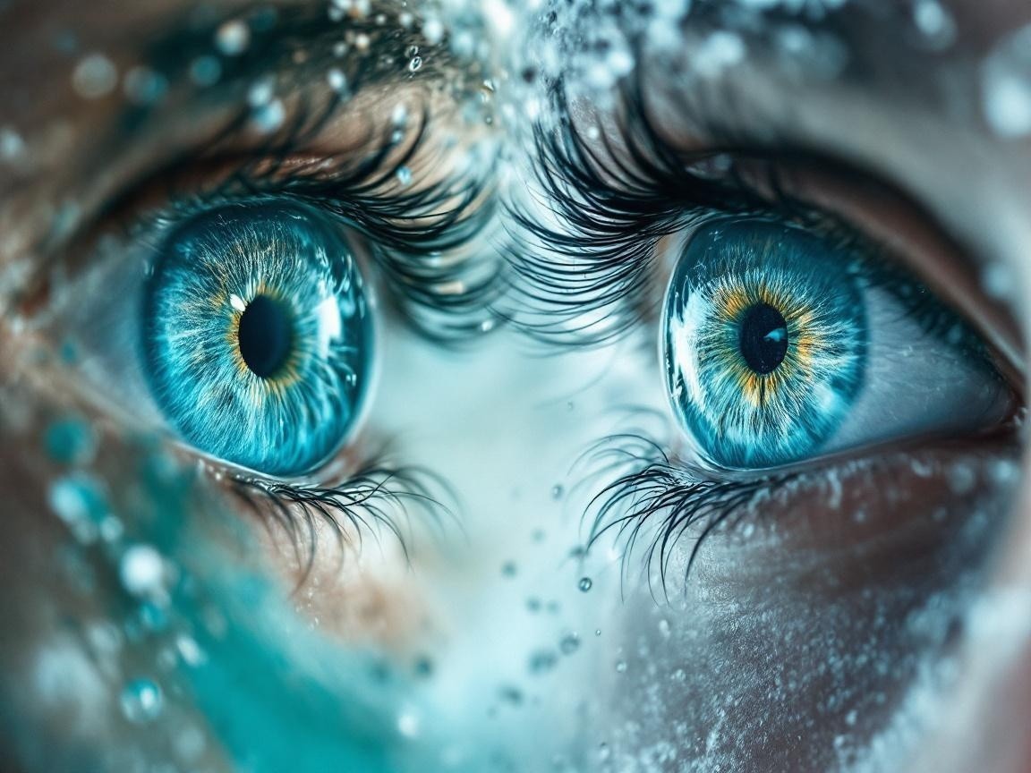 Close-up of Blue Eyes with Golden Flecks in Water