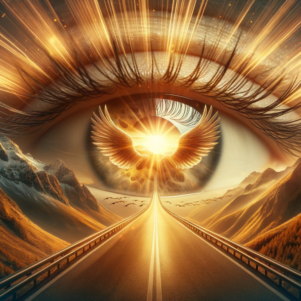 Surreal Landscape with Giant Eye and Mountain Horizon