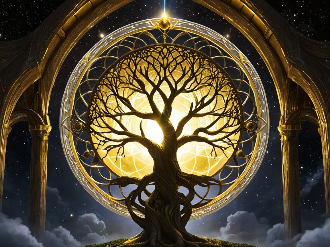 Majestic Tree in Ornate Cosmic Frame Design