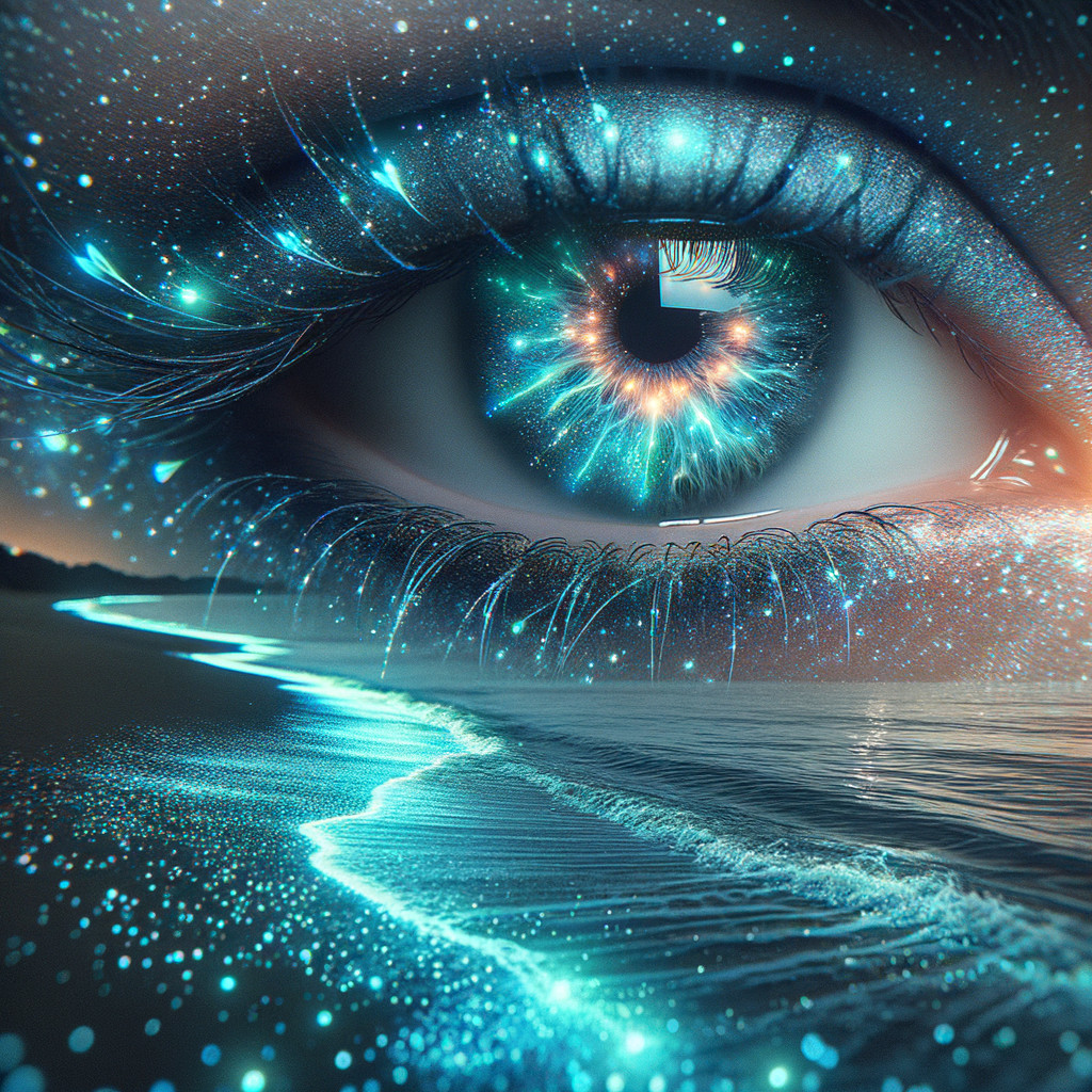 Close-Up of an Eye Reflecting a Cosmic Scene