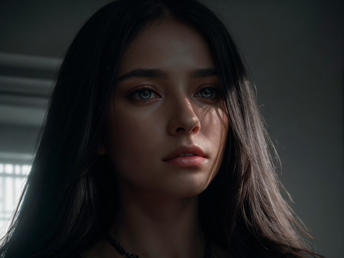 Close-up Portrait of a Young Woman with Dark Hair