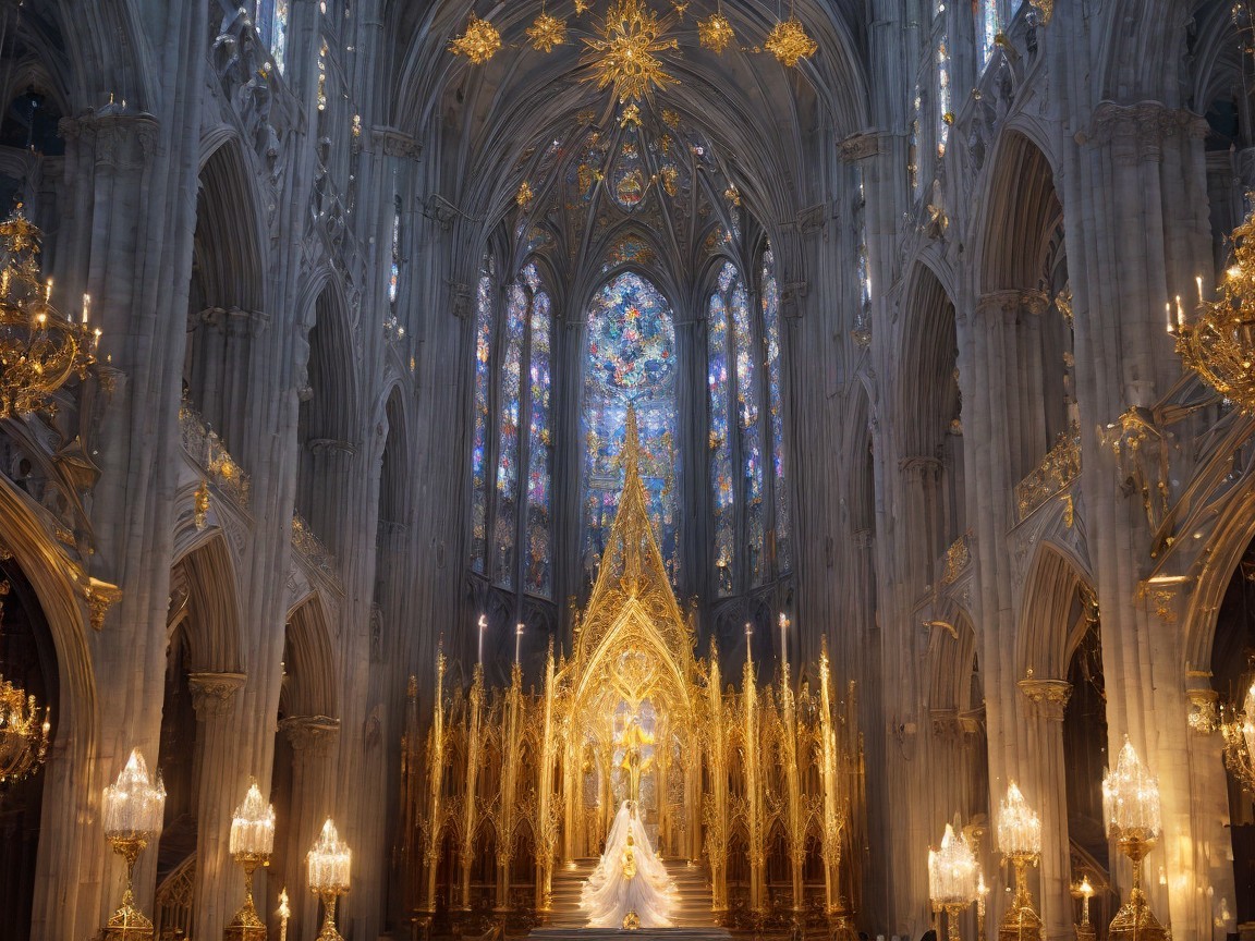 Ornate Church Interior with Vaulted Ceilings and Altar
