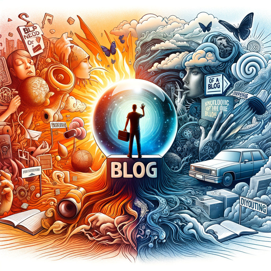 Surreal Split Scene Illustrating Blogging Concepts