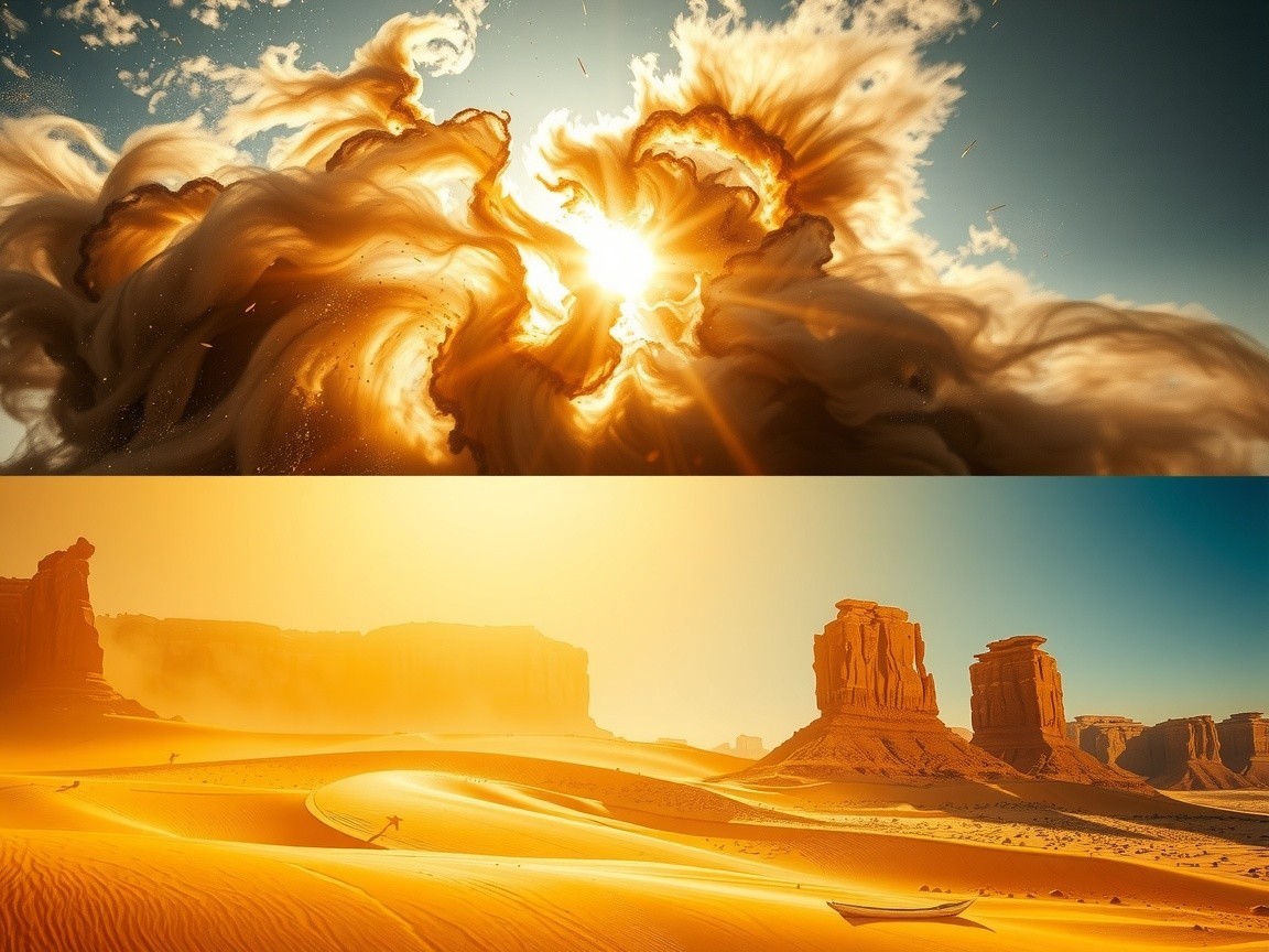 Dramatic Sky and Peaceful Desert Landscape Scene