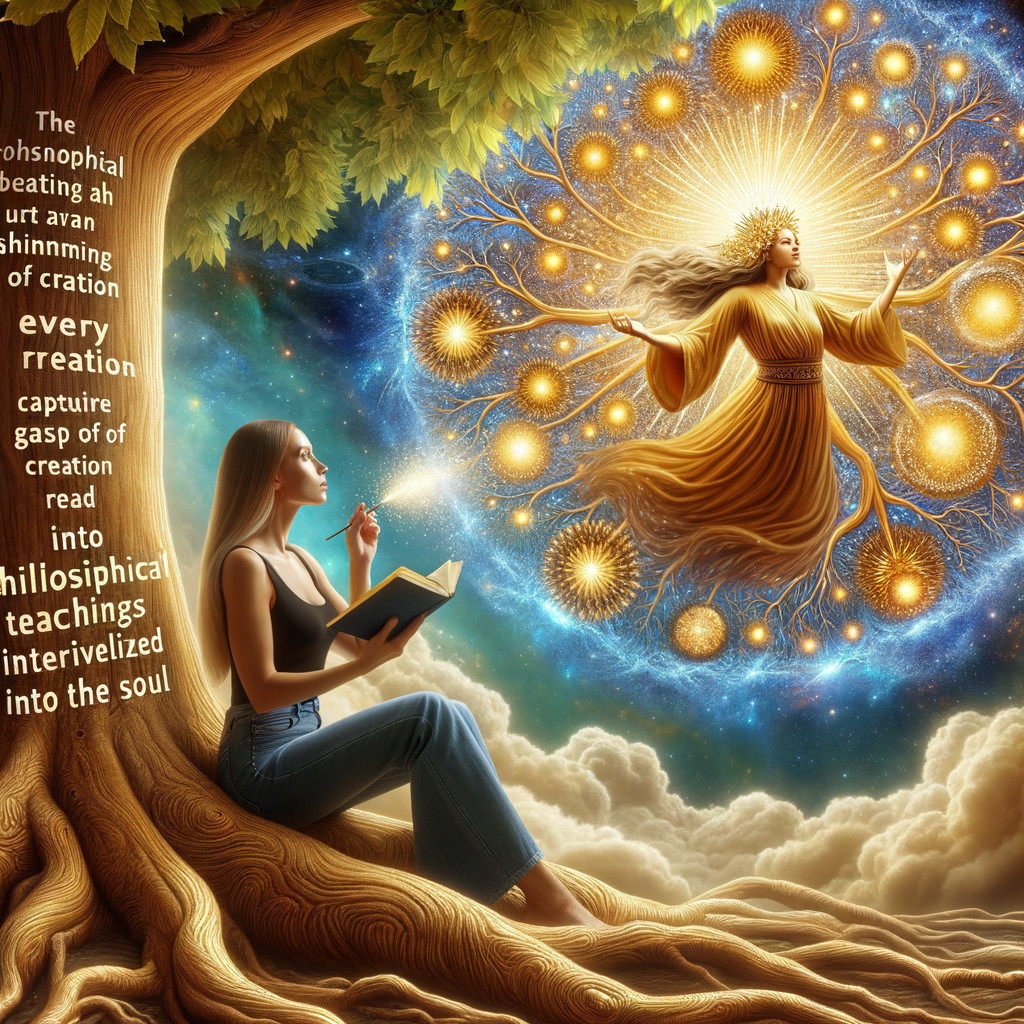 Young woman reading under a radiant tree with stars