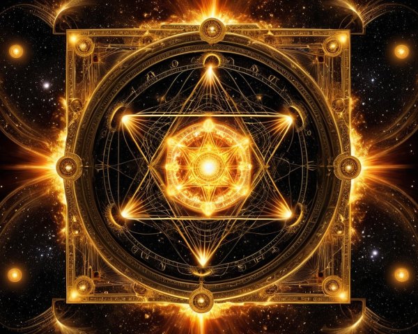 Geometric Design with Golden Hues and Cosmic Background