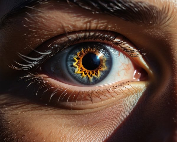 Close-Up of a Colorful Eye with Orange and Blue Tones