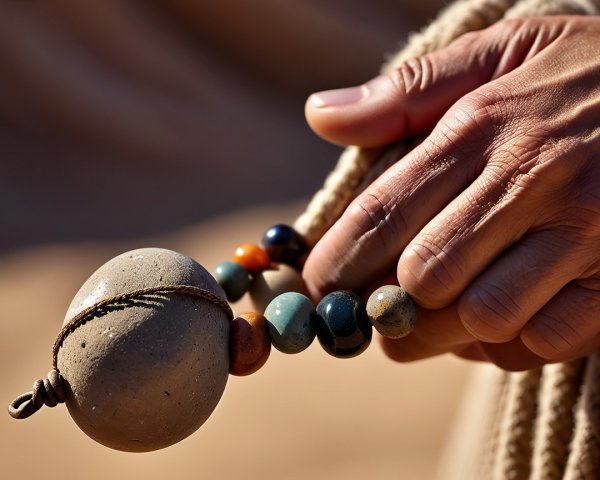 Close-up of Colorful Beads and Smooth Oval Stone