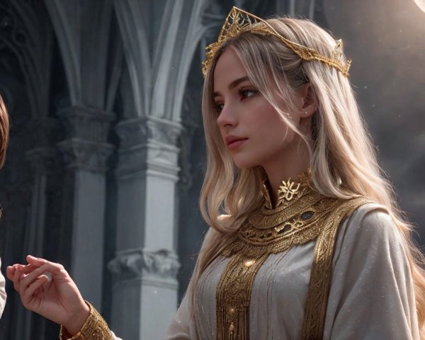 Serene Woman in Intricate Golden Royal Attire