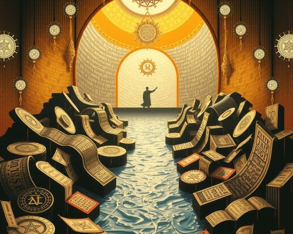 Surreal Scene with Books by a Flowing River