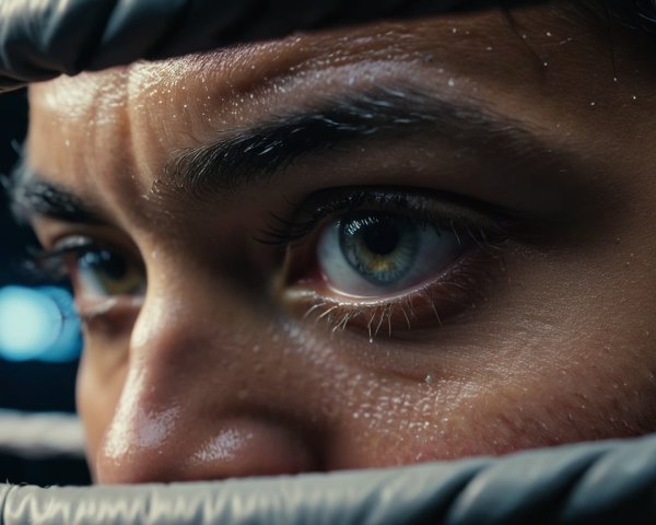Close-Up of Intense Eyes in Boxing Ring Setting