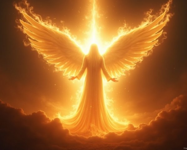 Majestic Angel in Radiant Golden Light with Wings Spread