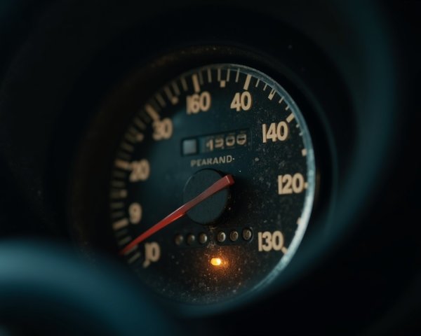Close-Up of Vintage Speedometer with Wear and Detail