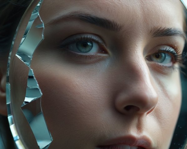 Close-up Portrait of Young Woman in Fragmented Mirror
