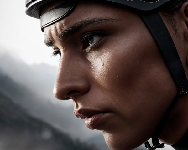 Close-Up of Determined Cyclist in Mountainous Terrain