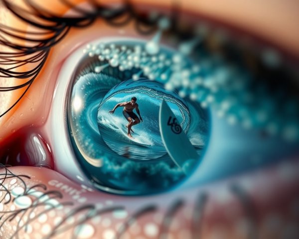 Close-Up of Eye Reflecting Surfer on Wave