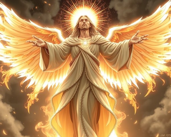 Majestic Angelic Figure with Radiant Wings and Halo