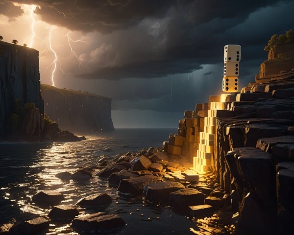 Dramatic Landscape with Cliffs and Surreal Elements