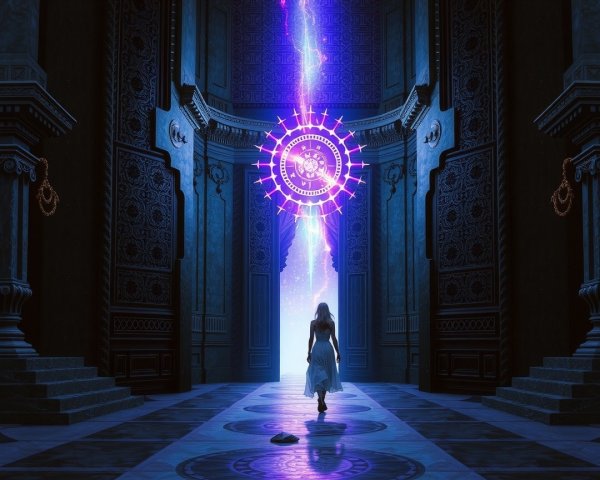 Mystic Temple with Figure and Radiant Portal