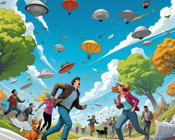 Vibrant Park Scene with Balloons and Active People