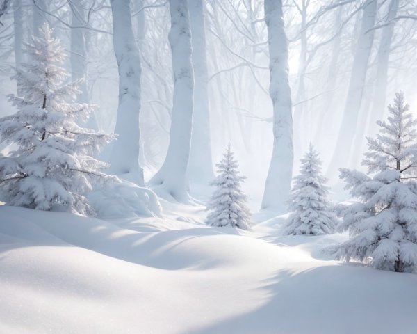 Serene Winter Scene in a Snow-Covered Forest